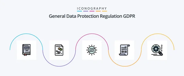 Gdpr Line Filled Flat Icon Pack Including General Data Protection — Vettoriale Stock