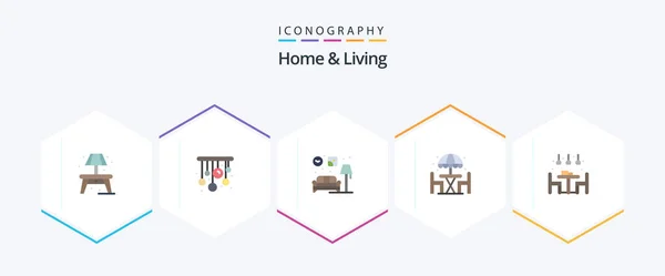 Home Living Flat Icon Pack Including Dinner Living Couch Home — Stok Vektör