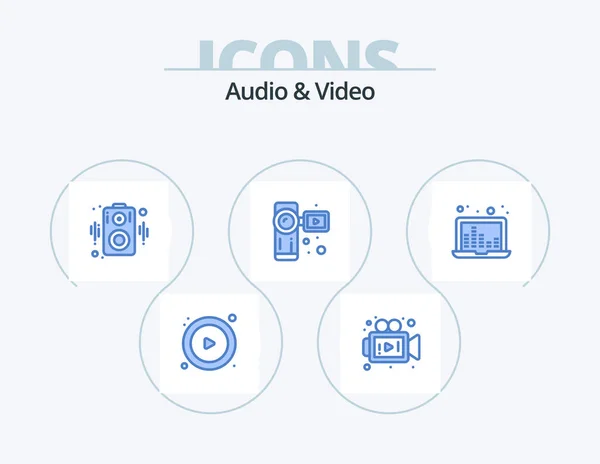 Audio Video Blue Icon Pack Icon Design Sound Frequency Speaker — Stockvector