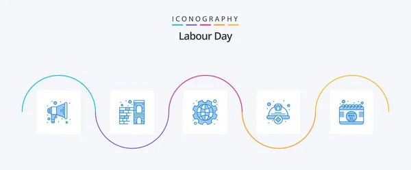 Labour Day Blue Icon Pack Including Calendar Helmet Day Hard — Wektor stockowy