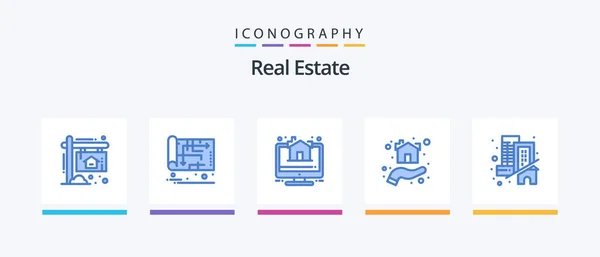 Real Estate Blue Icon Pack Including Shelter Home Plan Hand — Archivo Imágenes Vectoriales