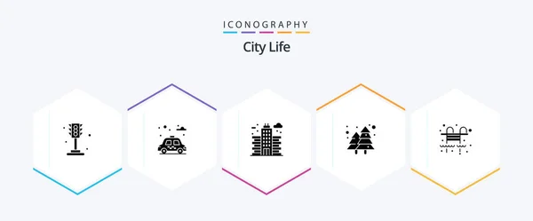 City Life Glyph Icon Pack Including Swimming Pool City Life — Image vectorielle