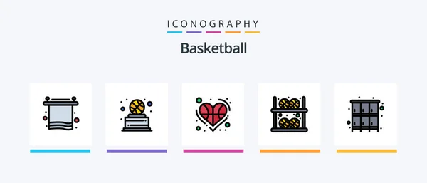 バスケットボールライン5アイコンパックバスケットボールを含む 勝者だ 心臓だ ボールだ クリエイティブアイコンデザイン — ストックベクタ