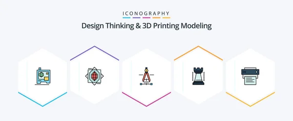 Design Thinking Printing Modeling Filledline Icon Pack Including Printing Принтер — стоковый вектор
