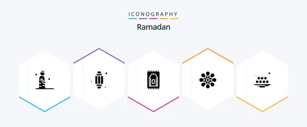 Ramadan Glyph Icon Pack Including Celebrate Lantern Rug Carpet — Stockový vektor