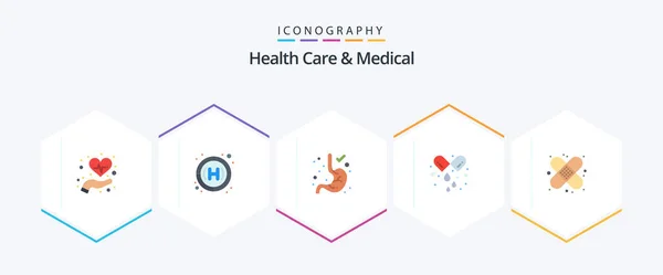 Health Care Medical Flat Icon Pack Including Plaster Health Gastroenterology — Vector de stock