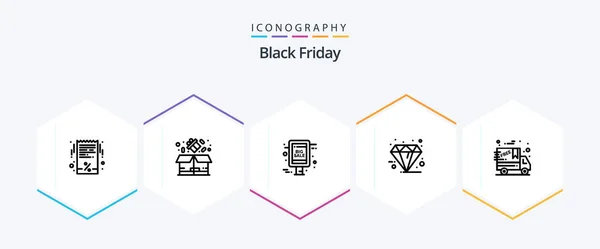 Black Friday Line Icon Pack Including Black Friday Premium Big — Stock Vector