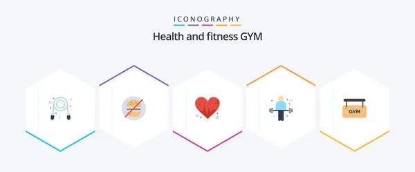 Gym Flat Icon Pack Including Sign Gym Love Weightlifting Exercise — Vettoriale Stock