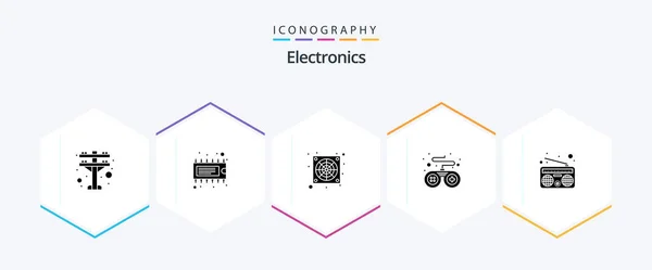 Electronics Glyph Icon Pack Including Radio Cooler Media Game — Stock vektor