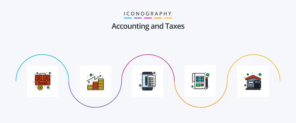 Taxes Line Filled Flat Icon Pack Including Sheet Balance Investments — Archivo Imágenes Vectoriales
