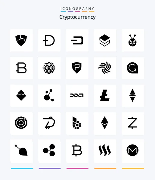 Creative Cryptocurrency Glyph Solid Black Icon Pack Stratis Crypto Currency — Stock Vector