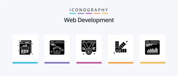 Web Development Glyph Icon Pack Including Analytics Chip Favorite Art — Vettoriale Stock