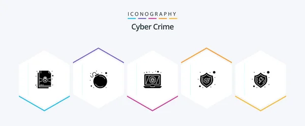Cyber Crime Glyph Icon Pack Including Verify Secure Laptop Safe — Stok Vektör