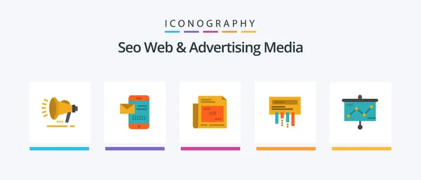Seo Web Advertising Media Flat Icon Pack Including Chart Wifi — Stockvektor