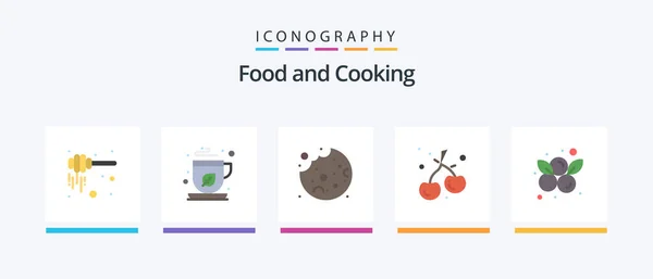 Food Flat Icon Pack Including Fruit Blueberries Cake Berry Cherry — Stok Vektör