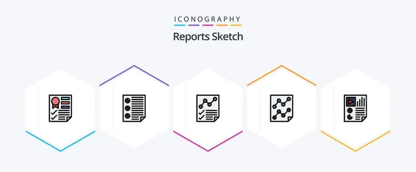 Reports Sketch Filledline Icon Pack Including Page Analytics Page Report — Vettoriale Stock