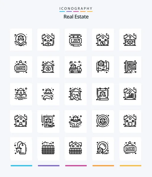 Creative Real Estate Outline Пакет Значков Real Продажа Совет Настоящий — стоковый вектор