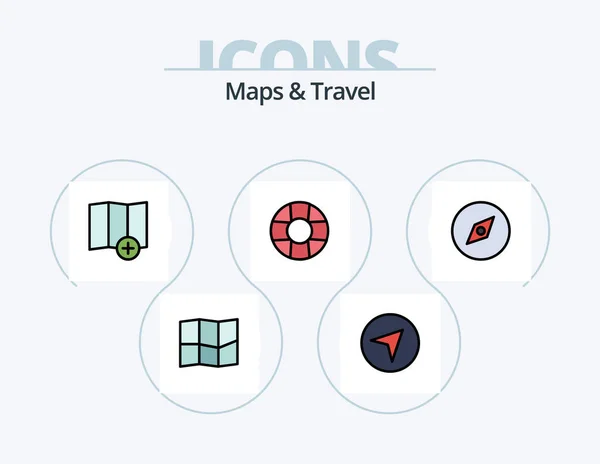 Maps Travel Line Filled Icon Pack Icon Design Clear Place — Stockový vektor
