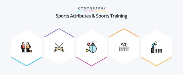 Sports Atributes Sports Training Filledline Icon Pack Including Water Swim — Vetor de Stock