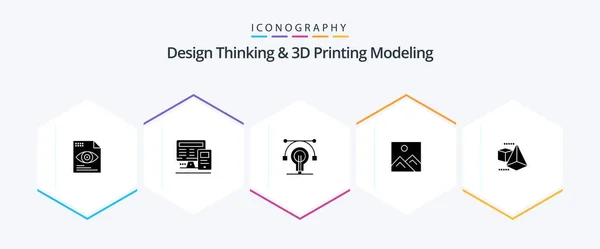 Design Thinking Printing Modeling Glyph Icon Pack Including Box Education — Image vectorielle