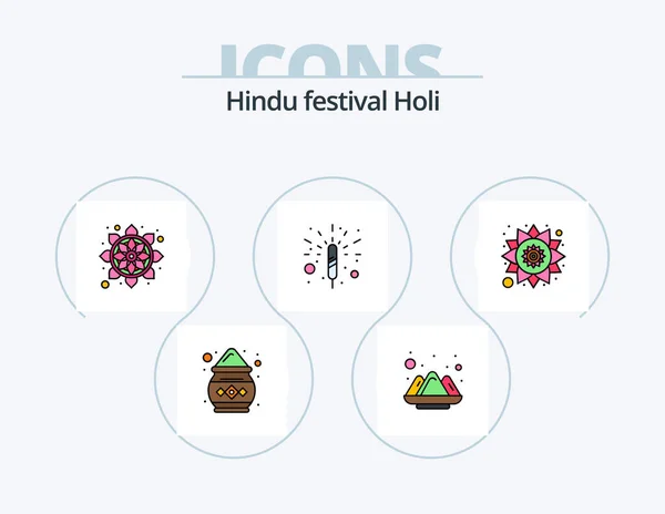 Holi Line Filled Icon Pack Icon Design Lamp Fire Moon — Vetor de Stock