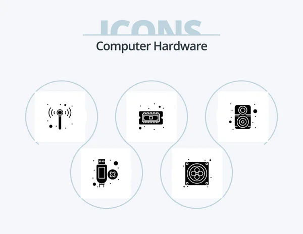 Computer Hardware Glyph Icon Pack Icon Design Sound Wireless Hardware — Stock Vector