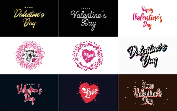 Happy Valentine Day Hand Lettering Calligraphy Text Heart Isolated White — Image vectorielle