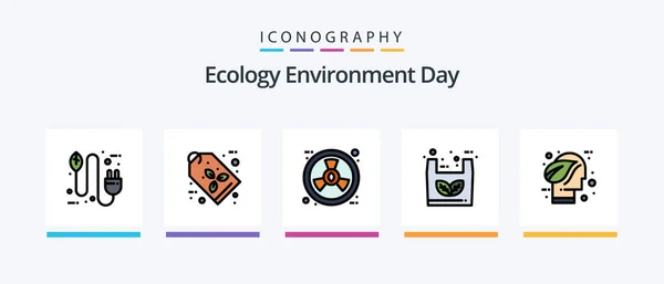 Ecology Line Filled Icon Pack Including Eco Control Battery Process — Stok Vektör