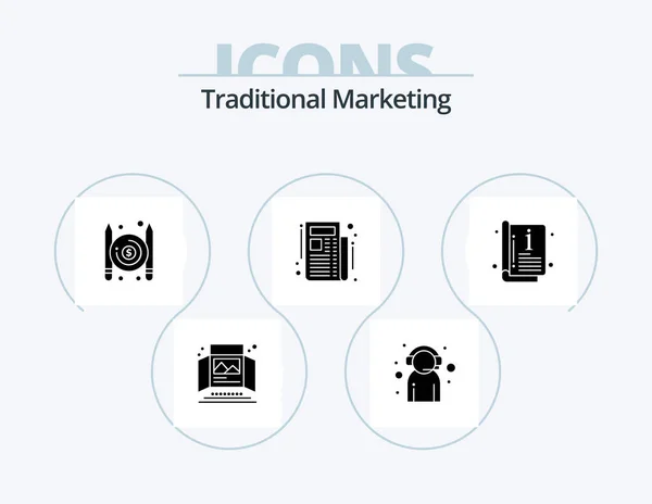 Traditional Marketing Glyph Icon Pack Icon Design Catalog Newspaper Customer — Vettoriale Stock