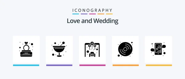 Wedding Glyph Icon Pack Including App Music Cocktail Entertainment Sitting — Stockový vektor
