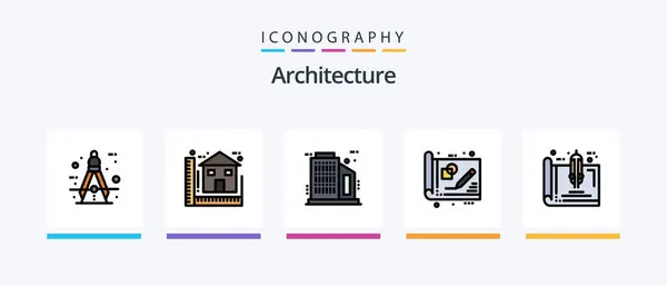 Architecture Line Filled Icon Pack Including Concept Builder Color Architecture — Stock Vector