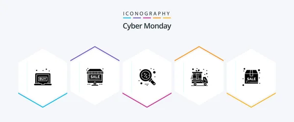 Cyber Monday Glyph Icon Pack Including Sale Package Discount Delivery — Stockvektor