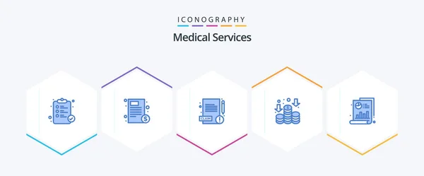 Medical Services Blue Icon Pack Including Chart Medical Invoice Money — Image vectorielle