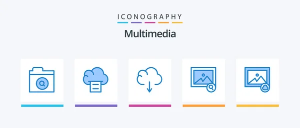 Multimedia Blue Icon Pack Including Download Photo Cloud Creative Icons — Image vectorielle