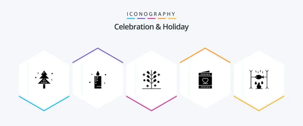 Celebration Holiday Glyph Icon Pack Including Invitation Heart Celebration Card — Vetor de Stock