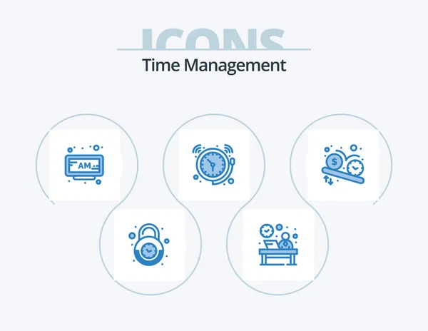 Time Management Blue Icon Pack Icon Design Time Bell Hour — Wektor stockowy