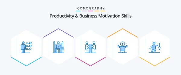 Productivity Business Motivation Skills Blue Icon Pack Including Person Improvement — Stock Vector