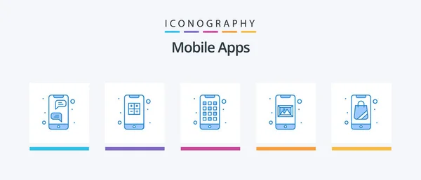 Mobile Apps Blue Icon Pack Including Mobile Application Interaction App — Image vectorielle