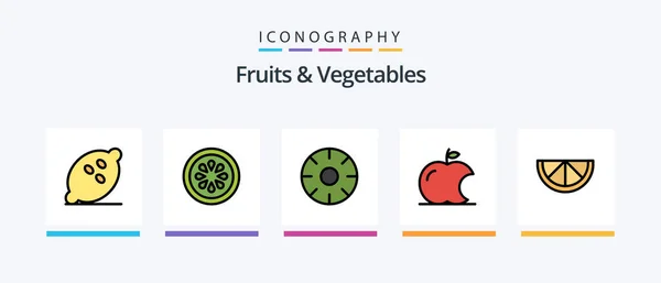 Fruits Vegetables Line Filled Icon Pack Including Fruit Vegetables Pumpkin — Stok Vektör