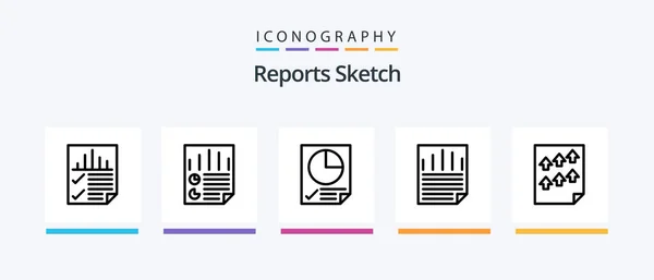 Reports Sketch Line Icon Pack Including Page Data Report Report — Stock vektor
