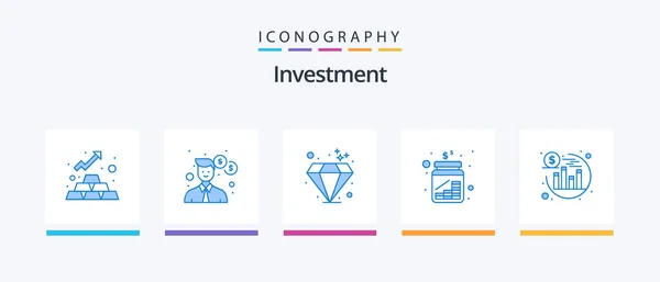 Investment Blue Icon Pack Including Return Savings Diamond Money Coins — Stockový vektor