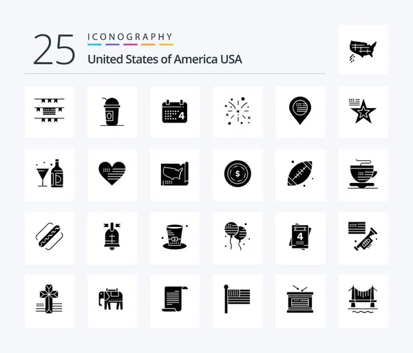Usa Solid Glyph Icon Pack Including Map American Day Usa — Stok Vektör