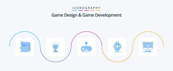 Game Design Game Development Blue Icon Pack Including Develop Build — Stock Vector