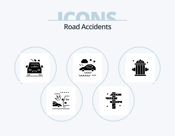 Road Accidents Glyph Icon Pack Icon Design Firefighter Rain West — Stockvector