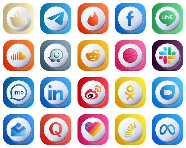 Cute Gradient Icons Major Social Media Pack Slack Reddit Waze — Stockový vektor