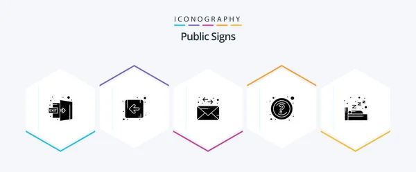Public Signs Glyph Icon Pack Including Sleep Mail Night Questions — Vetor de Stock