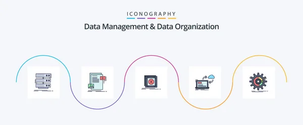 Data Management Data Organization Line Filled Flat Icon Pack Including — Vetor de Stock