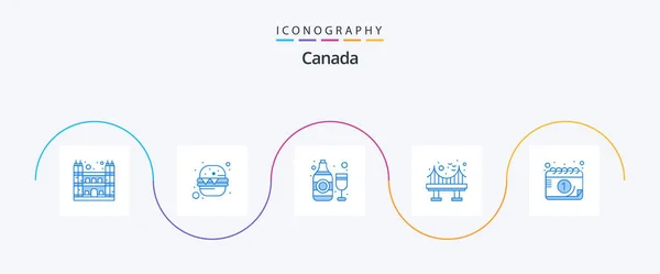 Canada Blue Icon Pack Including July Alcohol Canada Bridge Architecture — Wektor stockowy