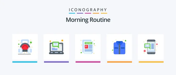 Morning Routine Flat Icon Pack Including Massage Clothes Notification Shirt — Stockvector