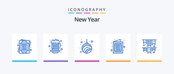 New Year Blue Icon Pack Including Celebrate New Garland Happy — Stockvektor